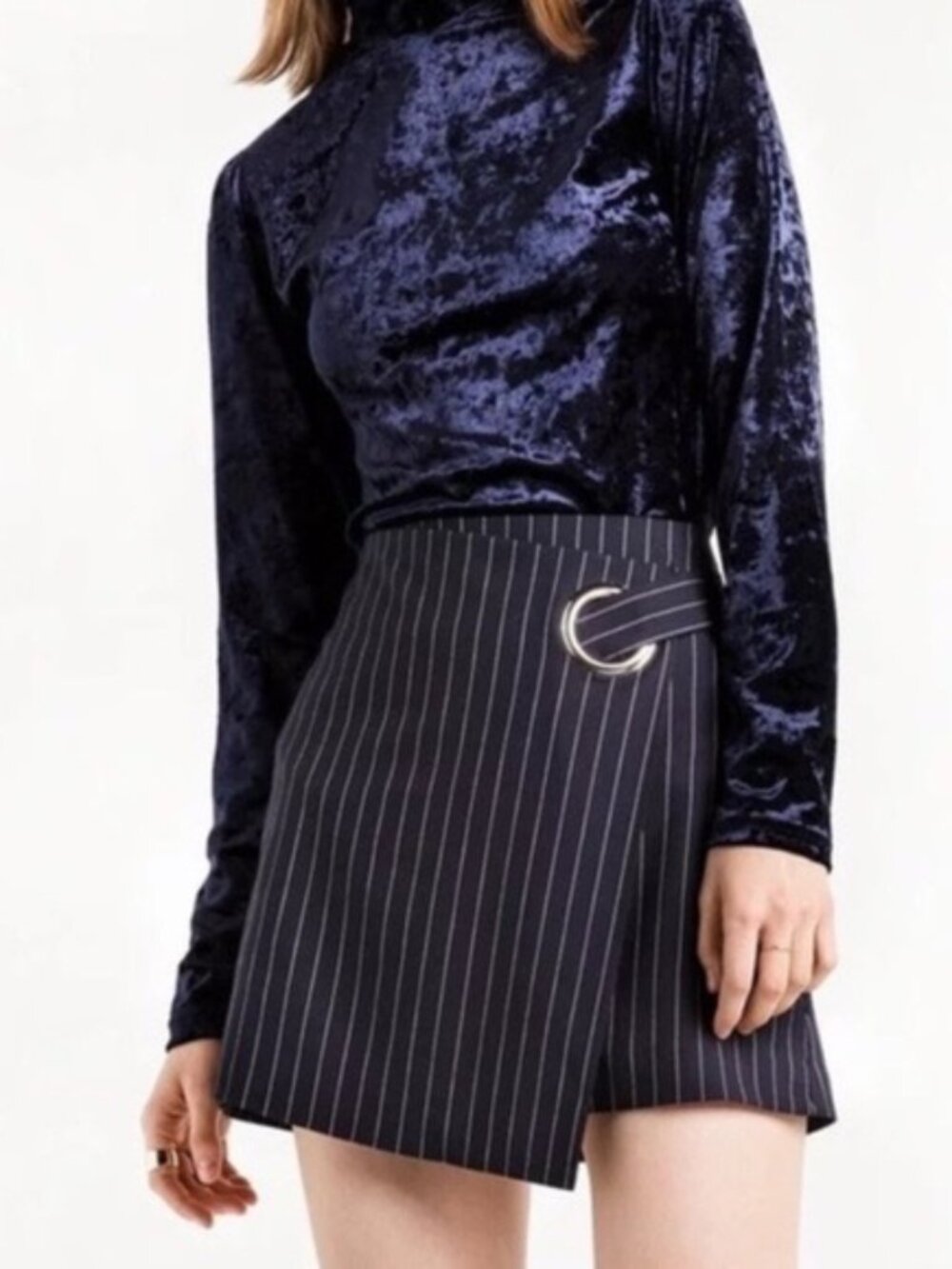 Pixie Market Navy Pinstripe Ring Mini Skirt XS